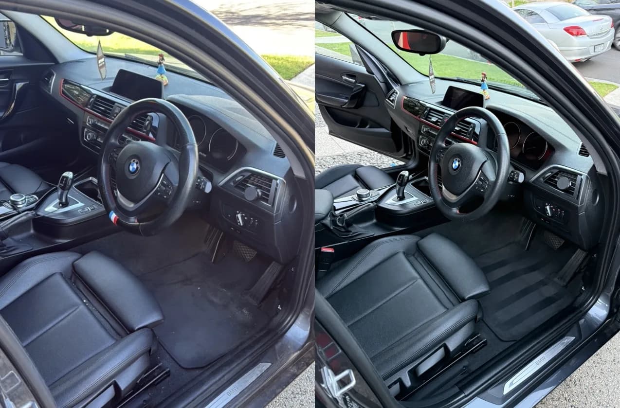 BMW cabin before and after a deep interior clean