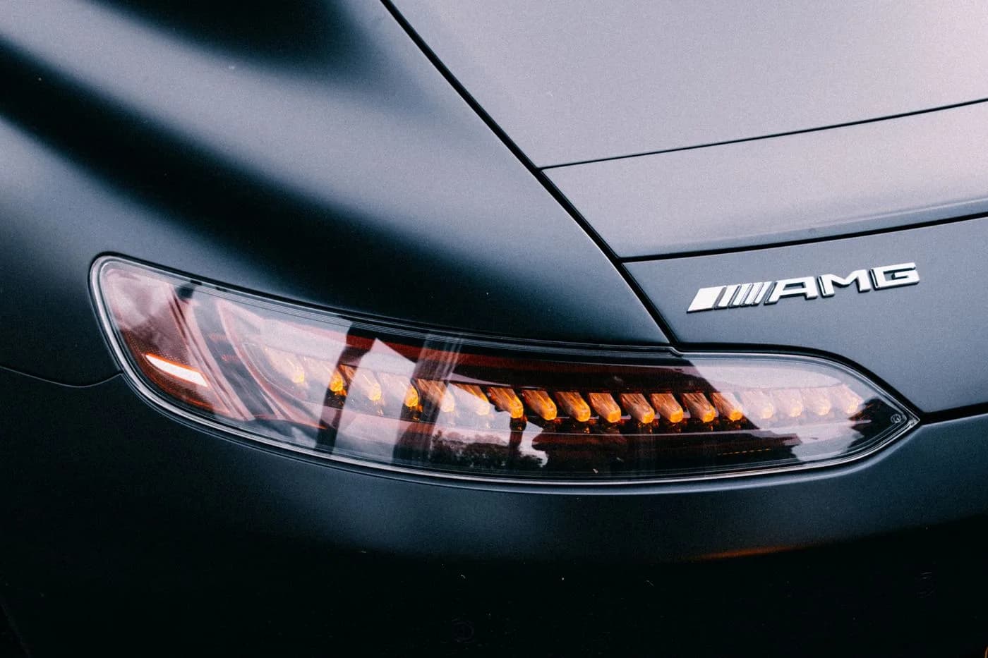Close-up of a clear, restored car headlight lens
